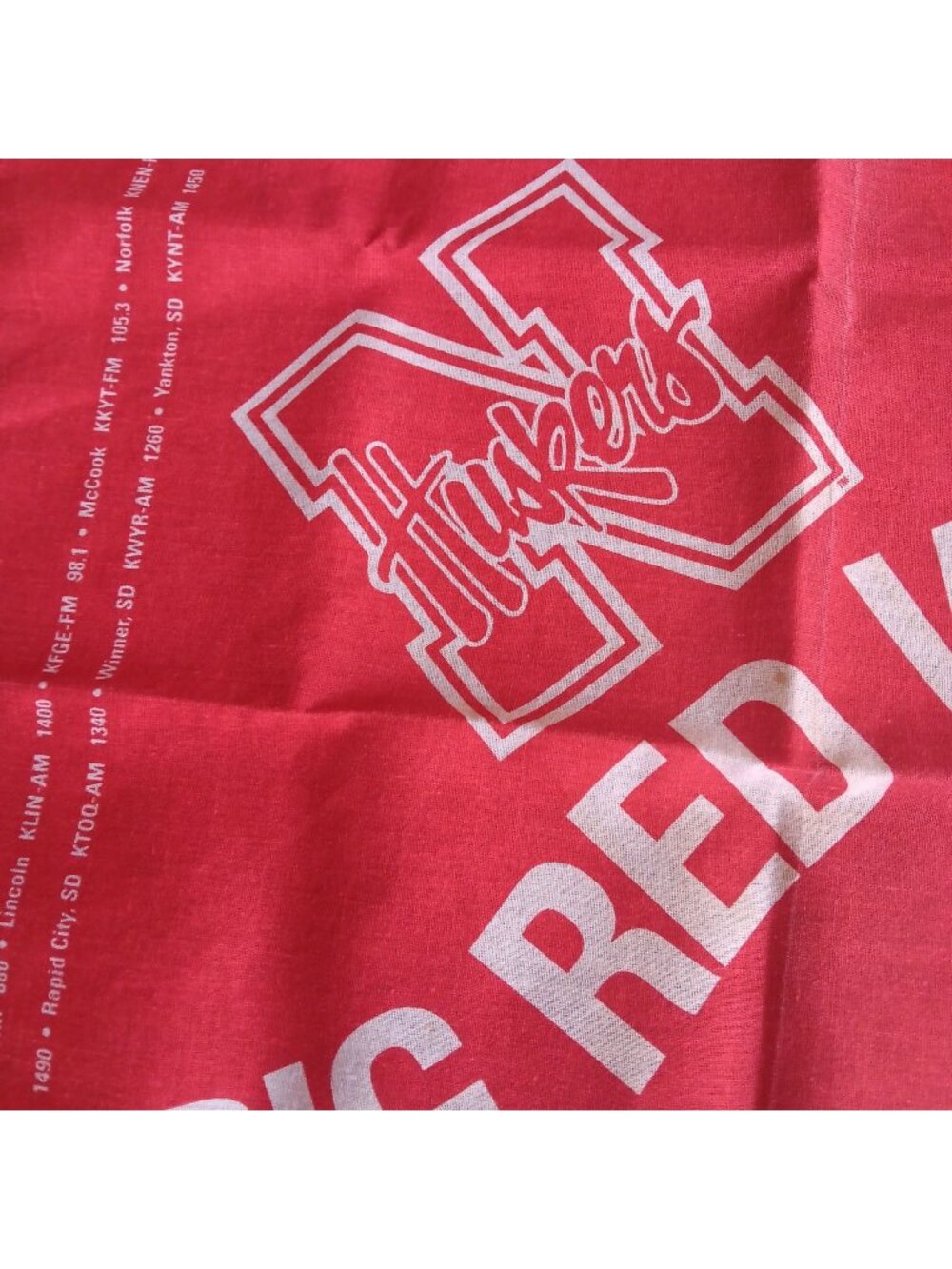 Big Red Huskers Handkerchief Wave Nebraska Bandana With Radio Stations 17x17"